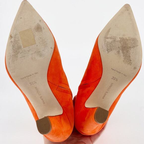 Manolo Blahnik Lina Orange Suede Knee High Pointed Toe Heeled Boot size IT 39.5 - Picture 13 of 15